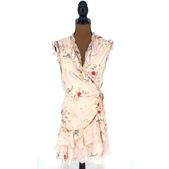 Allsaints “Ari Kora” Floral Print Ruffle Mini Wrap Dress – Size 8 - Picture 3 of 8